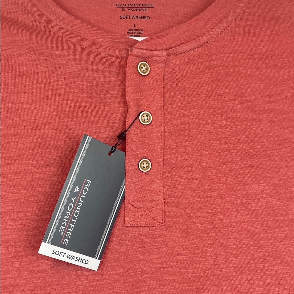 Roundtree & Yorke Red Henley Shirt cotton soft washed size L - Picture 3 of 4